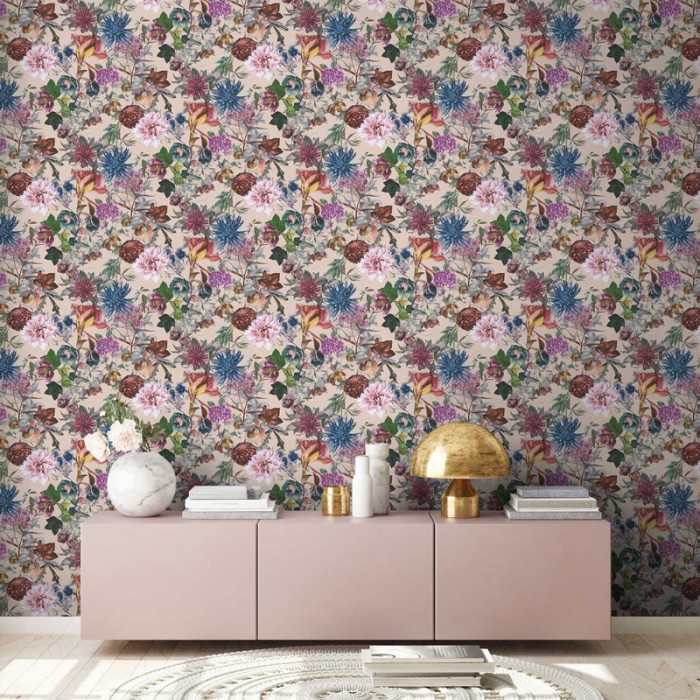 Papel Pintado floral alegre multicolor con fondo beige - As Creation Dream Flowery 381755