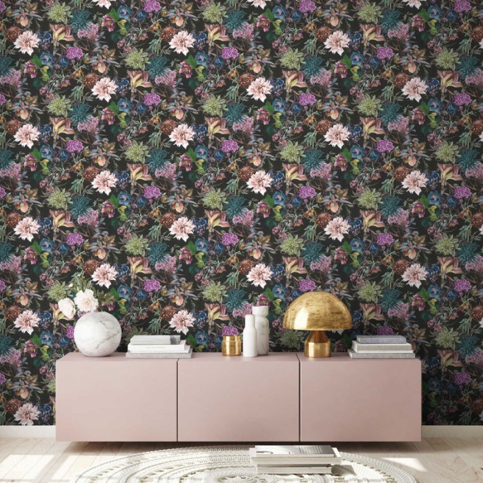 As Creation|Papier Peint floral avec fond noir|Papier Peint