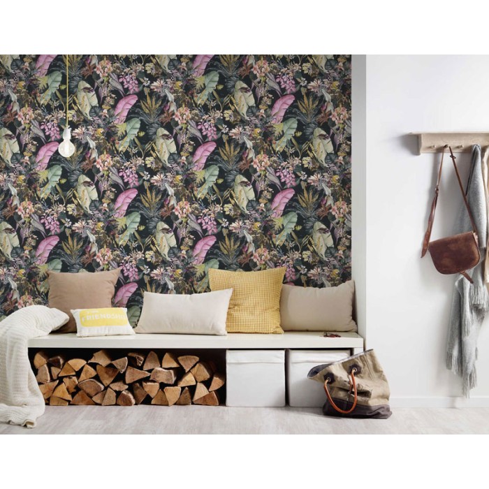 As Creation|Papier Peint flore et faune tropicales avec un fond noir|Papier Peint