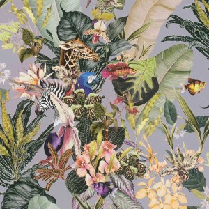 As Creation|Wallpaper tropical fauna and flowers with a white background|Wallpaper