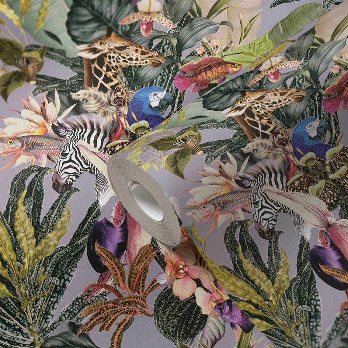 As Creation|Wallpaper tropical floral with exotic animals and birds|Wallpaper