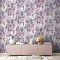 As Creation|Papel Pintado estampado floral tonos azules, lilas y beige|Papel Pintado
