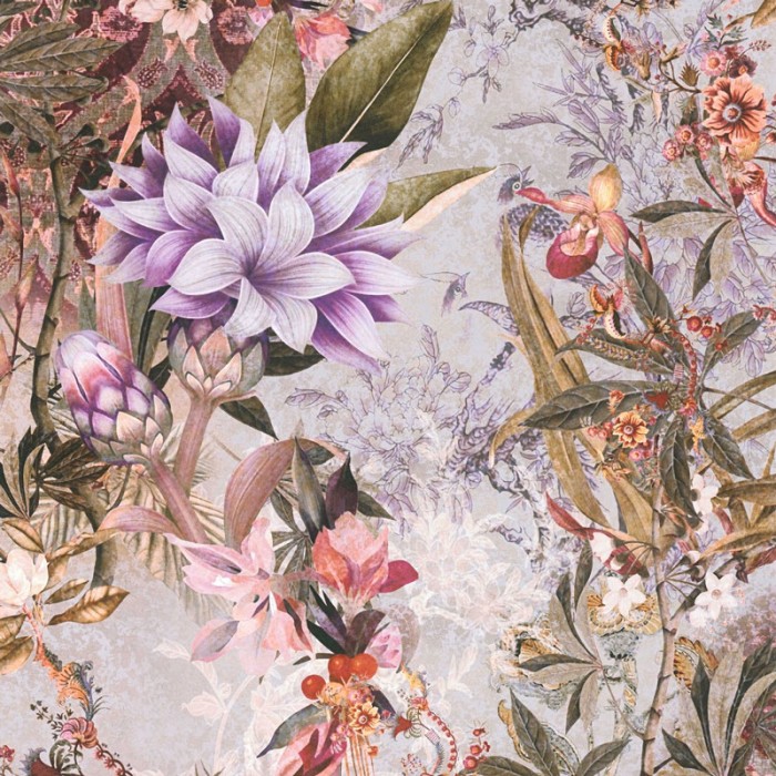 As Creation|Papel Pintado flores exóticas verde y morado|Papel Pintado