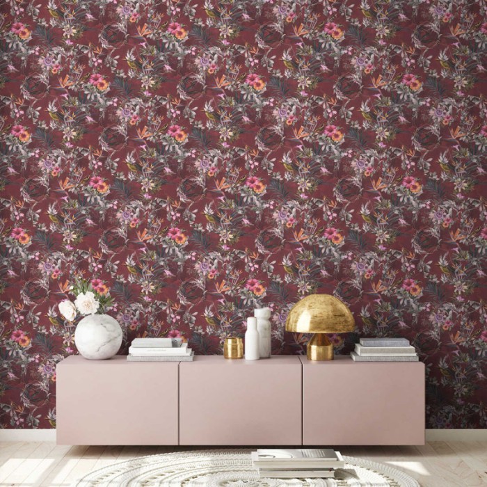 As Creation|Papier Peint floral rouge style hawaïen|Papier Peint