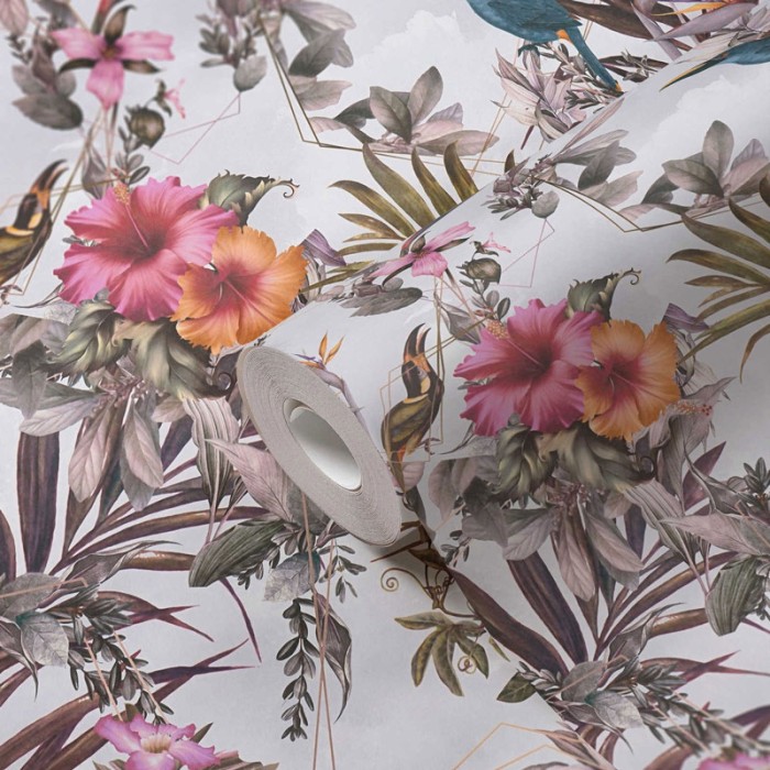 Papel Pintado floral romántico magnolias y pájaros - As Creation Dream Flowery 381787