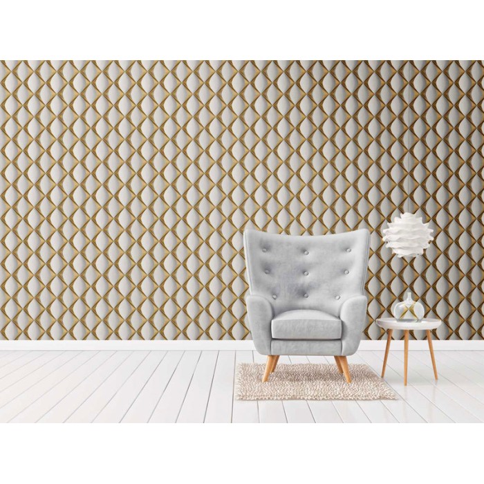 As Creation|Papel Pintado 3D gris y dorado metalizado estilo retro|Retro