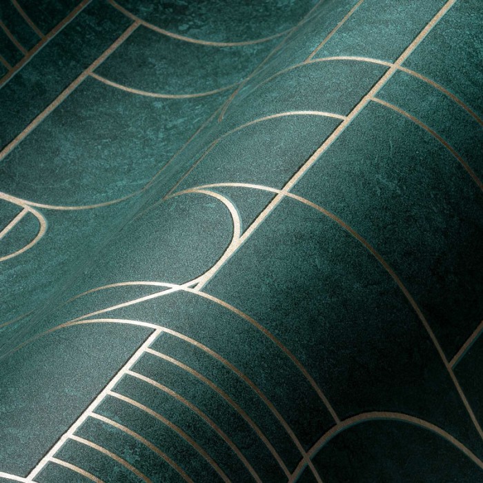 As Creation|Wallpaper art deco style green with gold patterns|Wallpaper