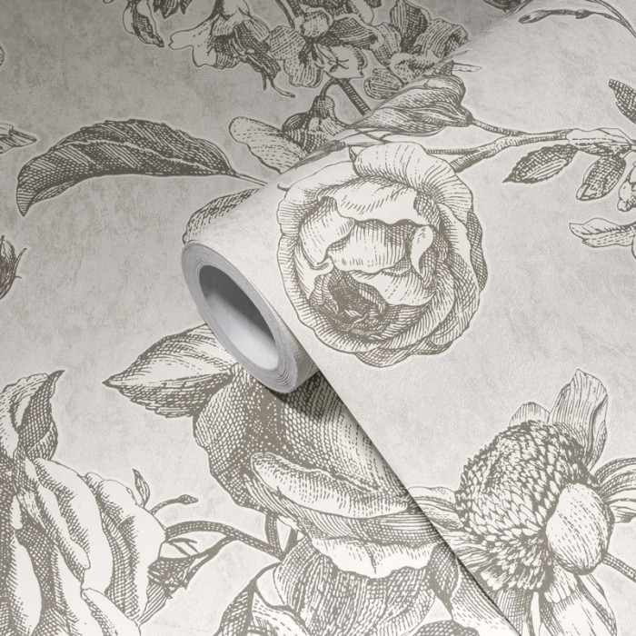 As Creation|Tapete Vintage-Rosen in Weiß und Grau|Tapeten