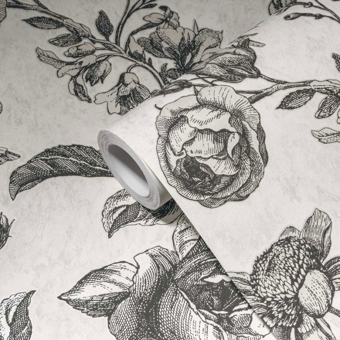 As Creation|Papel Pintado flores vintage rosas blanco y negro|Papel Pintado