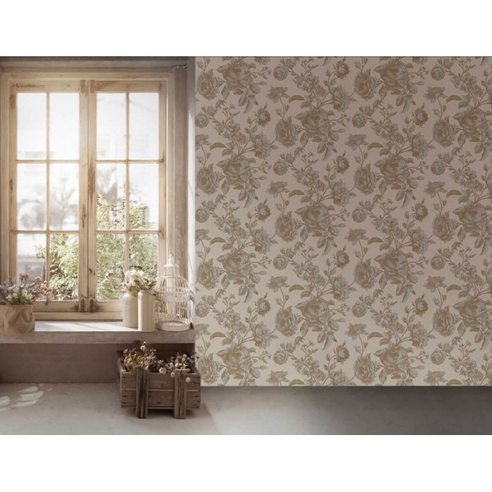 As Creation|Papier Peint floral vintage avec des roses en doré|Papier Peint