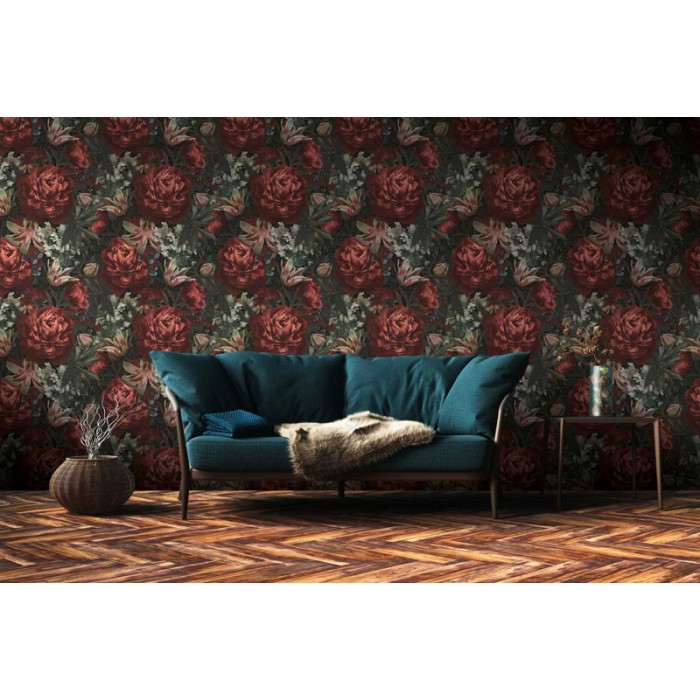 As Creation|Wallpaper floral with red roses and tulips|Vintage Flowers