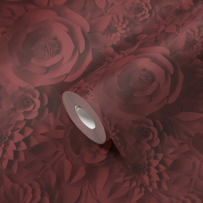 As Creation|Papier Peint floral roses rouges en papier 3D|Effet 3D