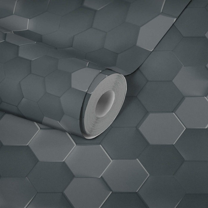 As Creation|Papel Pintado efecto 3D gris y negro formas geométricas|Efecto 3d