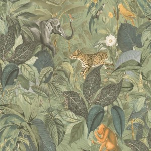 As Creation|Papier Peint perroquets et plantes tropicales avec fond beige|Tropical
