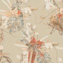 As Creation|Wallpaper parrots and tropical plants with beige background|Tropical