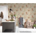 As Creation|Wallpaper parrots and tropical plants with beige background|Tropical
