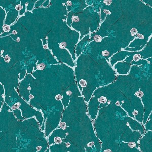 Caselio|Green and mauve watercolor floral wallpaper|Wallpaper