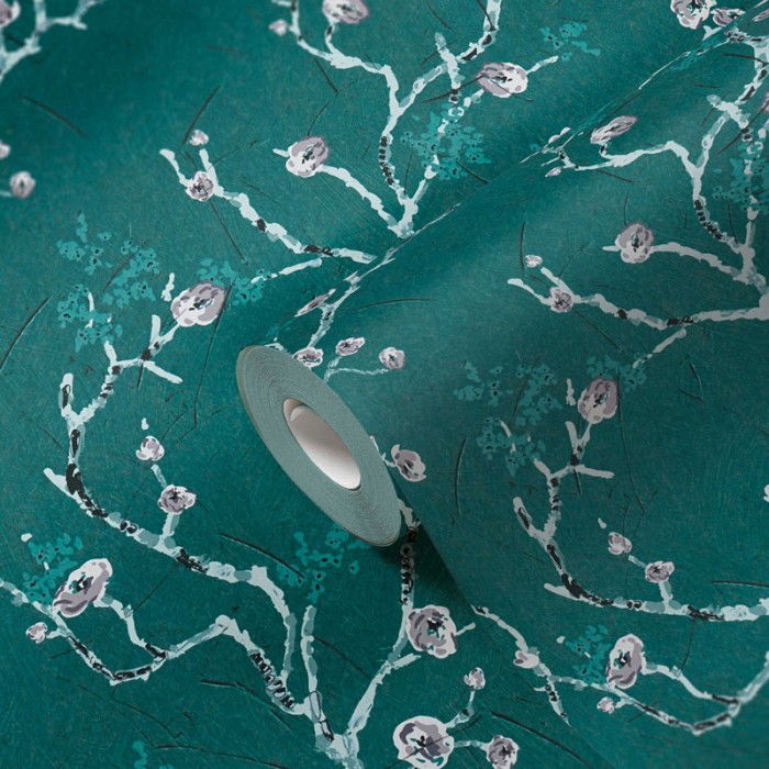 As Creation|Papel Pintado flores pequeñas cerezo verde|Papel Pintado