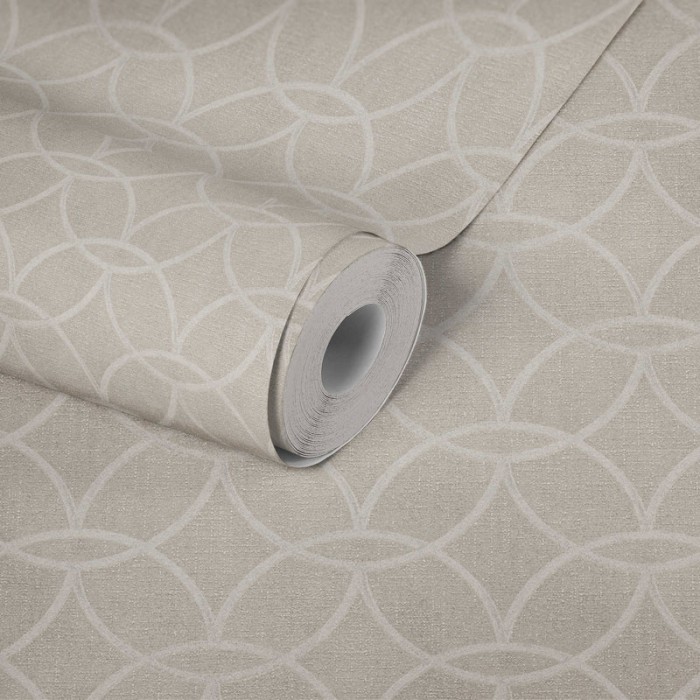 Architects Paper|Tapete mit ineinandergreifenden Kreisen in Beige und Weiß glänzend|Tapeten