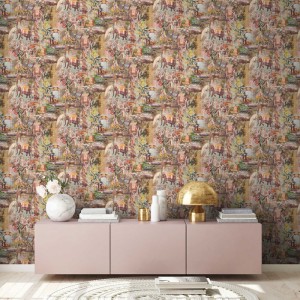 Papeldecor|Wallpaper modern abstract shapes green with copper accents|Wallpaper 2