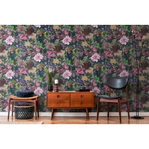 Papeldecor|Wallpaper jungle green pink flowers|Wallpaper 2