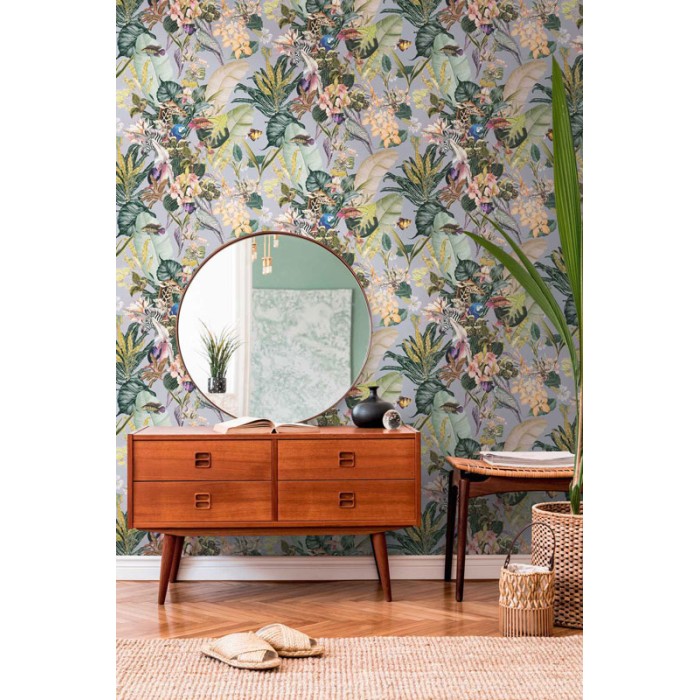 Papeldecor|Papel Pintado flora fauna aves tropicales|Papel Pintado