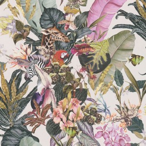 Caselio|Papier peint plantes hawaïennes exotiques vert kaki|Tropical