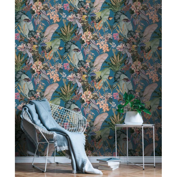 Papeldecor|Papier Peint jungle animaux vert bleuté|Papier Peint