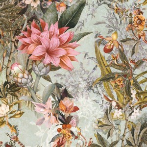 Casadeco|Classic floral wallpaper with leaf print and black background|Floral