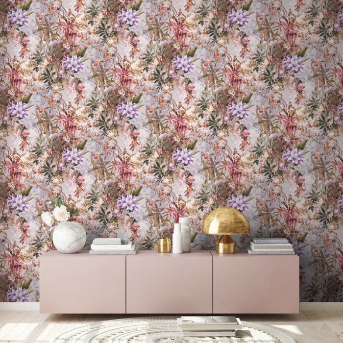 Papeldecor|Papier Peint fleurs exotiques vert violet|Papier Peint