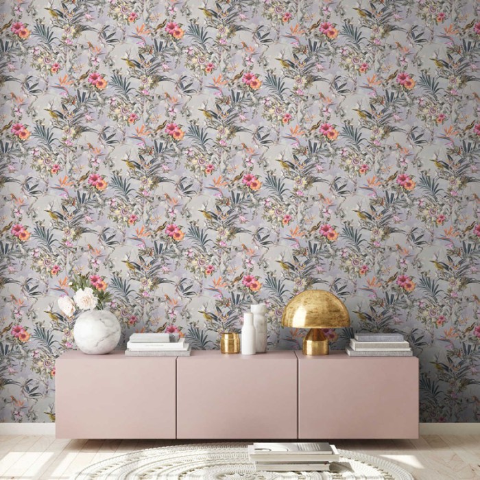 Papeldecor|Papier Peint fleurs oiseaux exotiques|Papier Peint
