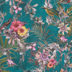 Papeldecor|Wallpaper jungle green pink flowers|Wallpaper