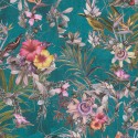 Papeldecor|Tapete türkisfarbene Blumen Vögel|Tapeten