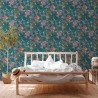 Papeldecor|Tapete türkisfarbene Blumen Vögel|Tapeten