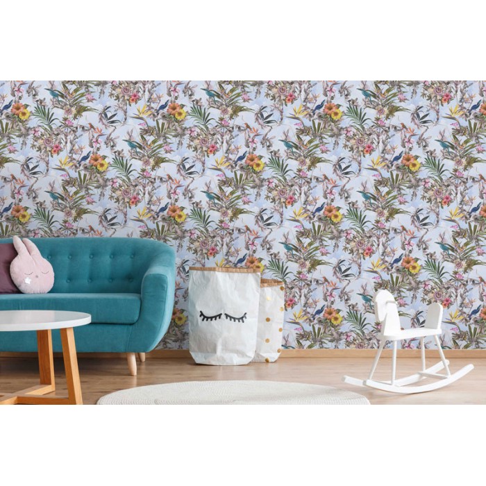 Papeldecor|Papier Peint oiseaux tropicaux bleus|Papier Peint