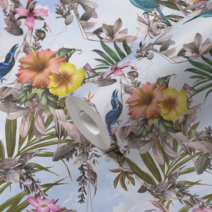 Papeldecor|Papier Peint oiseaux tropicaux bleus|Papier Peint