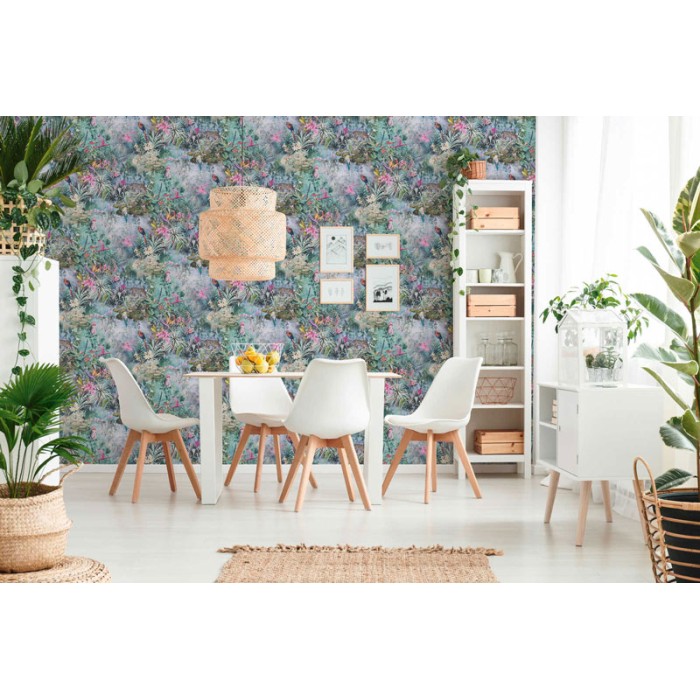 Papeldecor|Papel Pintado selva acuarela verde aves|Papel Pintado