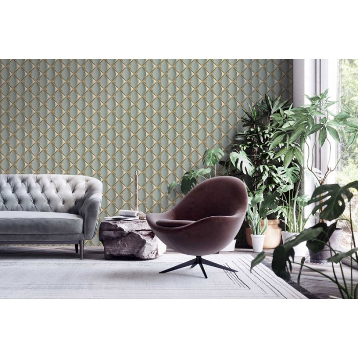 Papeldecor|Papel Pintado 3D verde dorado brillo|Papel Pintado