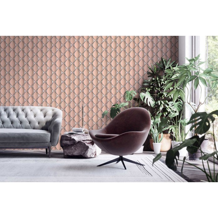 Papeldecor|Papel Pintado rombos retro rosa plata|Papel Pintado