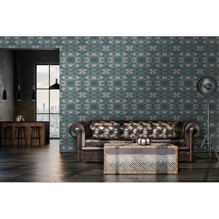 Papeldecor|Papier Peint ciment bleu turquoise métallique|Papier Peint