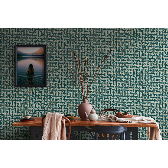 Papeldecor|Wallpaper labyrinth embossed green beige|Wallpaper
