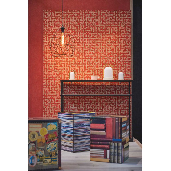 Papeldecor|Papier Peint labyrinthe rouge doré|Papier Peint