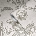 Papeldecor|Tapete Vintage Rosen in Weiß und Grau|Tapeten