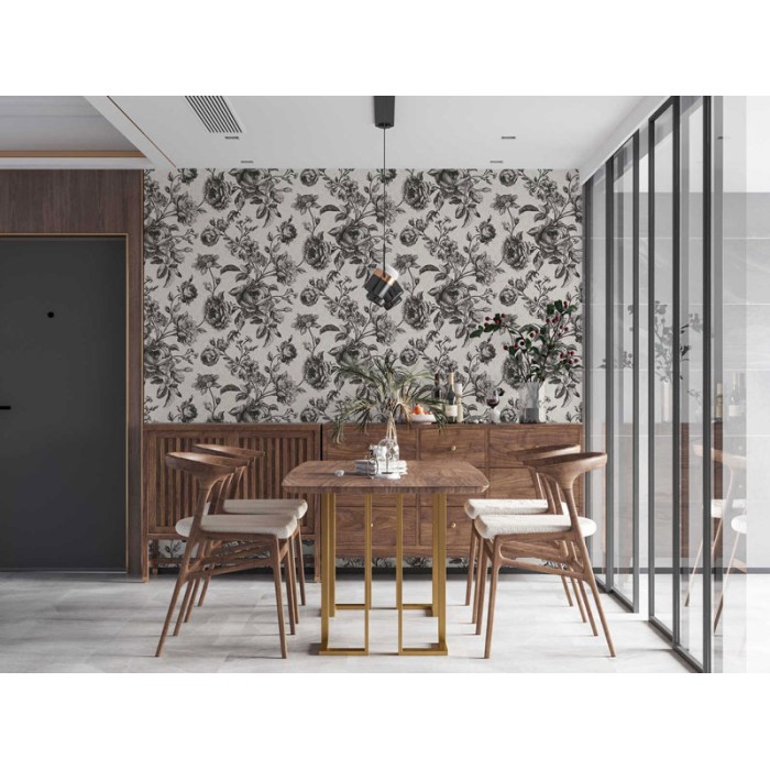 Papeldecor|Papel Pintado flores vintage blanco negro|Papel Pintado