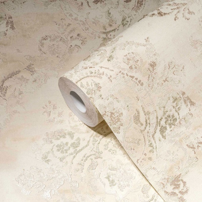 Papeldecor|Tapete beige-goldene Damasttapete|Tapeten