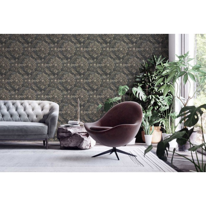 Papeldecor|Tapete glänzendes gold-schwarzes Damast|Tapeten