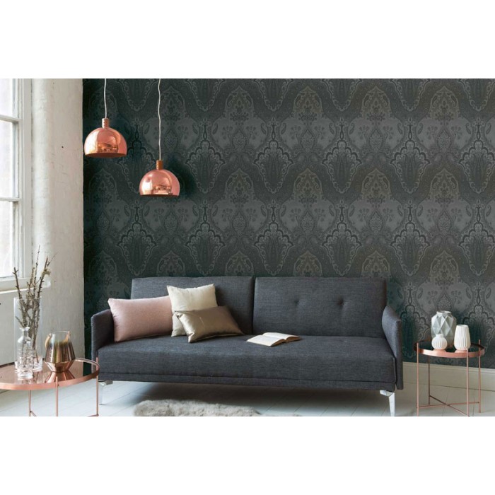 Papeldecor|Papier Peint damas noir argent brillant|Papier Peint