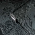 Papeldecor|Papier Peint damas noir argent brillant|Papier Peint