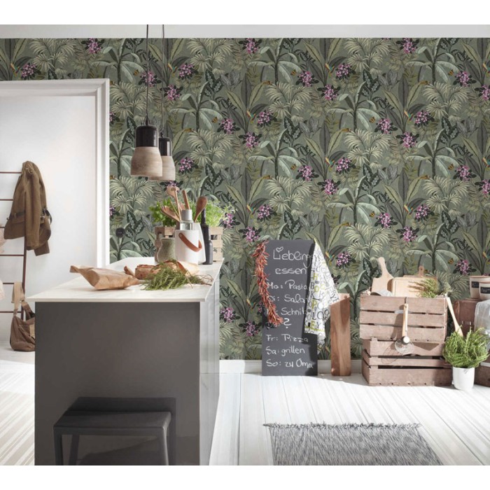 Papel Pintado jungla aves verdes -  222-3393