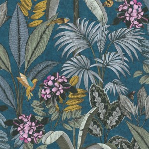Rasch|Tapete Blumen Aquarell Strähnen blau|Tapeten